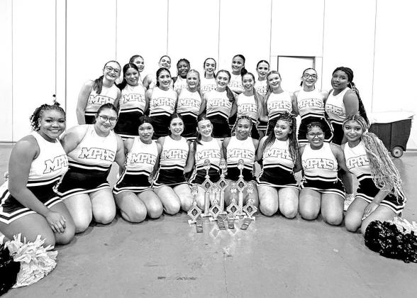 The MPHS Varsity Cheerleaders: First row (L to R) A’London Thomas, Vasti Hernandez, Logan Curley, Jocelyn Mendoza, Carly Horn, Shannon Hines, Allie Villa, Jasani Inostros, Tanaai Williams. Second row (L to R) Abi Verner, America Fonseca, Genesis Santos, Jayden Baker, Tenley Marshall, Rylee Frederking, Aubrey Hawkins, Charisma Crabtree, Sondryce Wilder. Third row (L to R) Annie Crabb, Couri Grouber, Cassidy Burns, Liliana Alvarenga, Asia Salters, Emily Crabb