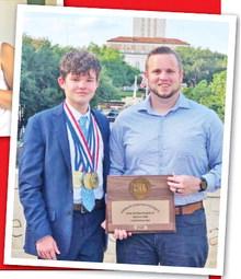 Chapel Hill senior Luke Nichols (left) claimed three state championships at the UIL Academic Meet this past Thursday in Informative Extemporaneous Speaking, Lincoln- Douglas Debate and Congressional Debate. Nichols is pictured with coach Cody Morris.