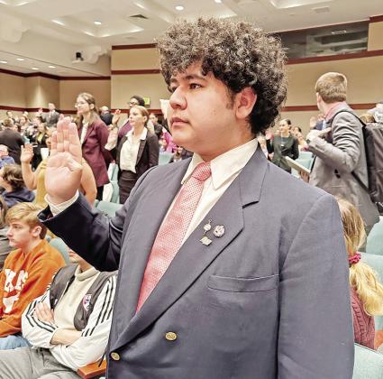 Anthony Orellana takes the Oath of Office in 5A finals at the Texas State Capitol COURTESY PHOTO