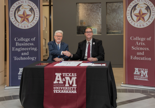 Officials from Northeast Texas Community College (NTCC) and Texas A&M University- Texarkana recently gathered on the A&M-Texarkana campus to sign an articulation agreement strengthening the partnership between the two institutions and establishing clear pathways for degree completion for transfer students. 