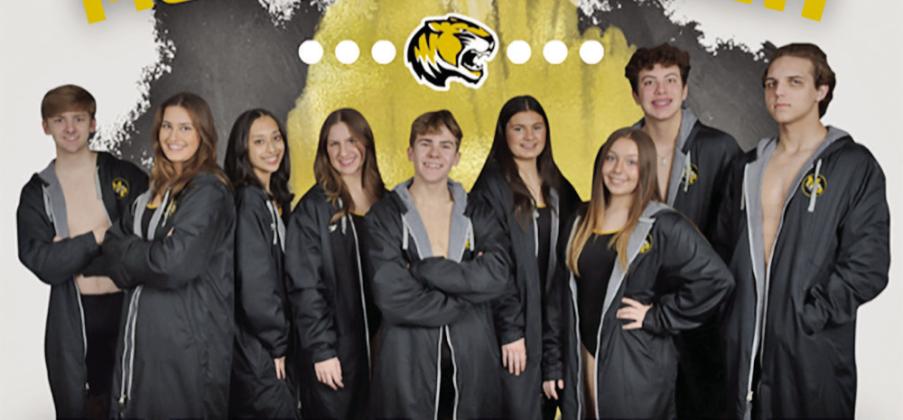 The 2022-2023 MPHS Tiger Swim team (L to R): Eli Rider, Sophie Greco, Joseline Hernandez, Reese Ball, Camdon Johnson, Ava Fite, Kate Ball, Alessandro Greco, Jack Welborn COURTESY PHOTO