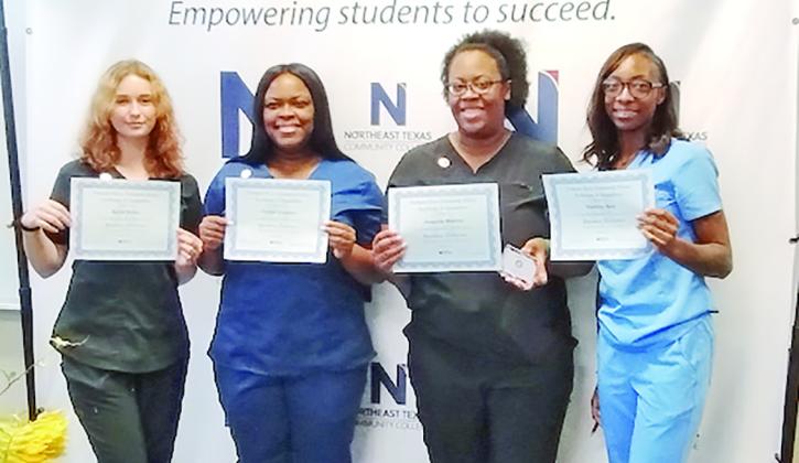From left, NTCC Pharmacy Tech students Kylie Brice, Taylor Frazier, Juanita Martin and Destiny Bell received their certifications during a ceremony June 6. COURTESY PHOTO