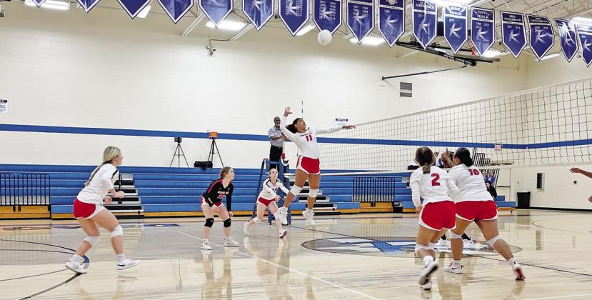 COURTESY PHOTO Cailyn Johnson jumps for a spike during play at the 2022 Spikers Classic in Redwater last weekend.