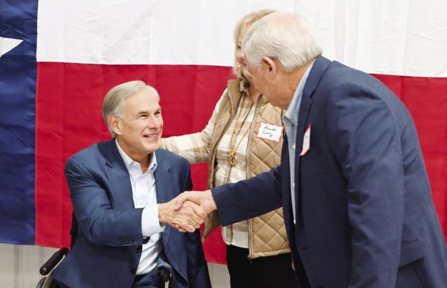 Texas Governor Greg Abbott visited Mount Pleasant this week, taking stops at Ignite Youth Club, then at Mid-America Flight Museum, where he spoke at an event held for Representative Cole Hefner. TRIBUNE PHOTOS / MIRANDA OGLESBY