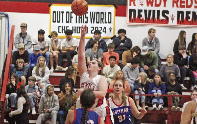 Chapel Hill’s Abigail Thrapp puts up a layup during the Lady Devils’ Homecoming matchup against Quitman. The Lady Devils currently sit in second place in the district standings with a game against fellow contender Mount Vernon coming on Tuesday.