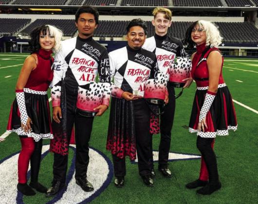 The Goin’ Gold Band Drum Majors and Colorguard officers at AT&amp;T Stadium COURTESY PHOTO