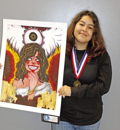 Cassandra Saavedra with her state medal piece, “Never Gonna Give You Up”