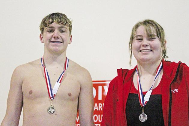 Chapel Hill Swim Team members Maverick VonReyn and Emma Snodgrass both medaled twice in the recent 8-4A District Championships. VonReyn finished first in the 50yard freestyle and second in the 100-yard backstroke. Snodgrass finished second in both the 50-yard freestyle and the 100-yard freestyle. VonReyn also finished fourth in both of his races at the Regional Championships in Frisco, swimming personal bests in both races. COURTESY PHOTO
