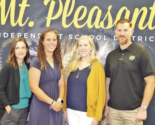 Mount Pleasant ISD recently welcomed new administrators on three campus including E.C. Brice Assistant Principal Carrie Hampton, Mount Pleasant Junior High Assistant Principal Kristi Berry, and Mount Pleasant High School Assistant Principals Josh Blackstone and Kristy Ciuba. Pictured are MPISD new assistant principals (left to right) Carrie Hampton, Kristy Ciuba, Kristi Berry, and Josh Blackstone COURTESY PHOTO