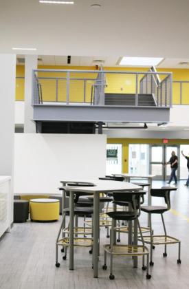 A “main street” area includes both renovated and new additions to the facility. An updated common area allows for flexible seating for students.