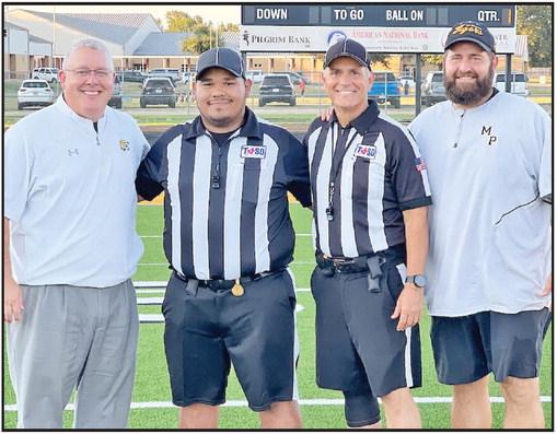 Pictured are: MPISD Superintendent Judd Marshall, Adrian Tapia, John Winn and MPISD Athletic Director Joey Cluley. COURTESY PHOTO