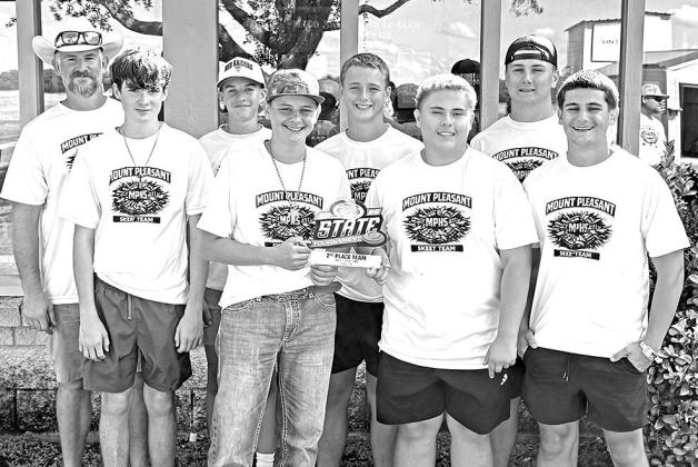The Mount Pleasant Skeet Team (L to R) Coach Josh Blackstone, Cooper Tallant, Nathan Standefer, Brian Derrick, Lance Albin, Sammy Carroll, Garrett Brown, George Fite Courtesy photo