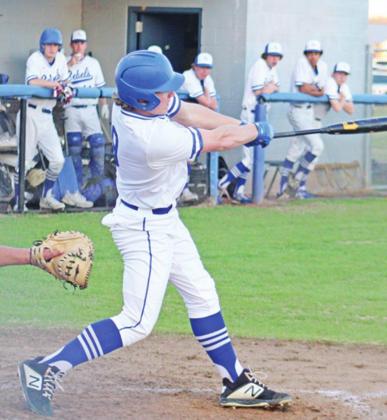 Kirk Killian finished with four hits, had three RBIs, scored three times and finished a home run shy of the cycle in Rivercrest’s 23-1 win over Avinger Wednesday evening. TRIBUNE PHOTO / QUINTEN BOYD