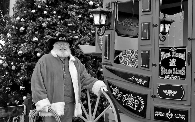 Cowboy Santa will be downtown throughout the Boots and Bells season to bring laughter and joy to all of those enjoying the lights and sights of Christmas in Mount Pleasant. COURTESY PHOTO