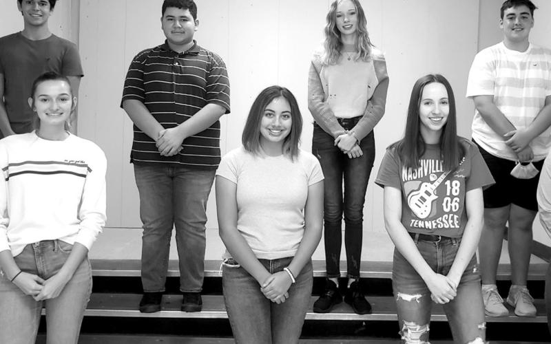 MP Speech and Debate Nationals team. Bottom row, L to R: Taryn Thurman, Isabella Greco, Connelly Cowan. Top row, L to R: Ryan Sharp, Anthony Orellana, Taylor Hubbs, Reid Pinckard COURTESY PHOTO
