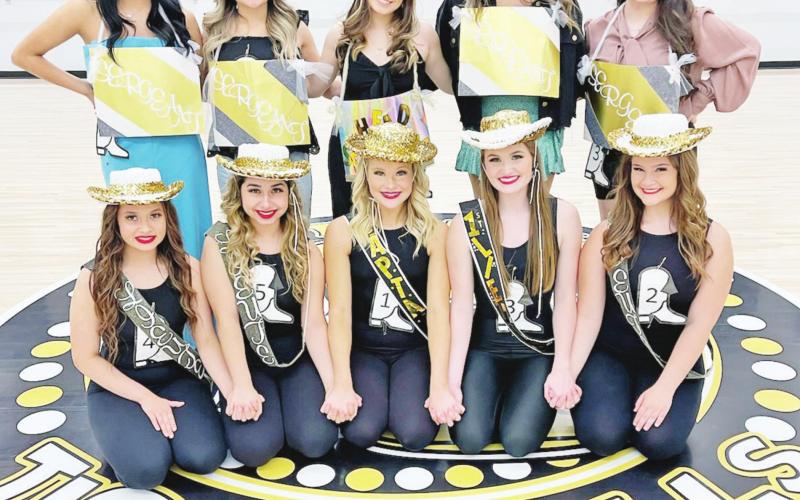 The 2022-2023 Tiger Doll Officers and Sergeants. Front Row L to R: Jr. Lt. Genevieve Rubio, Sr. Lt. Madeline Plascencia, Capt. Chloe Carter, 1st Lt. Anna Kate Fisher, Sr. Lt. Madison Craig. Back Row L to R: Sergeants Noemi Martinez, Dollian Phan, Bri Sanchez (Head Sergeant), Jalyssa Aguilar, Emily Robles COURTESY PHOTO