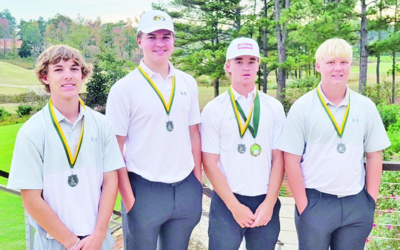 L-R: Braiden Merryman, Clayton Brison, Matthew Peterson, Jacob Baker PHOTO BY HEAD GOLF COACH BENNY BLASER