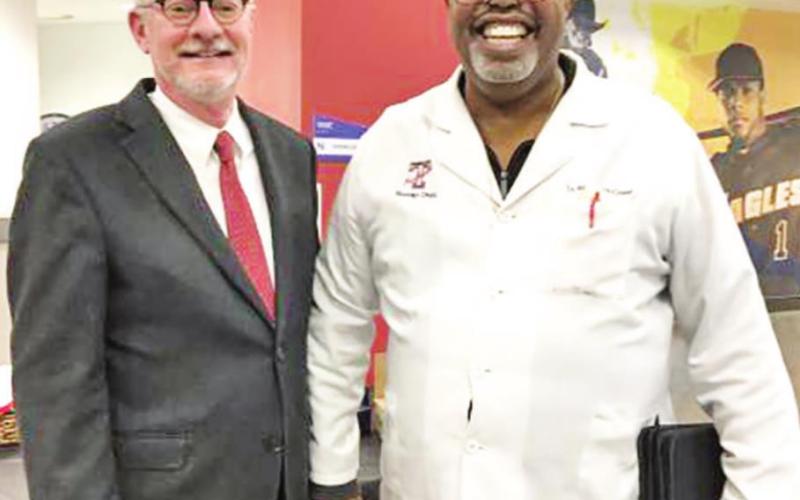 McCowan (right) is pictured with Dr. Ron Clinton, NTCC President, in 2018 to commemorate his retirement. COURTESY PHOTO