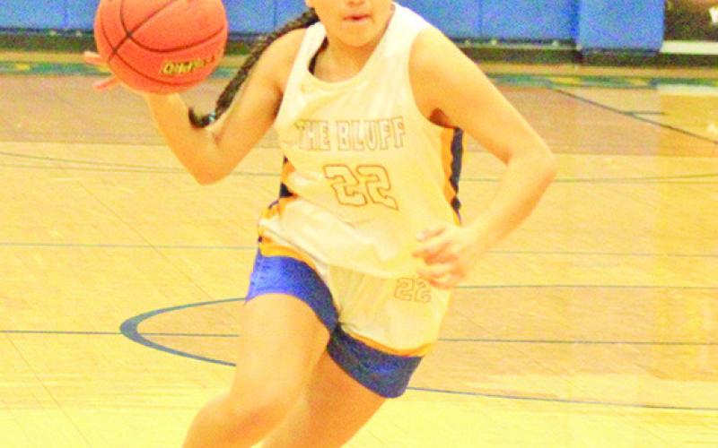 Kaley Zaldivar and the Harts Bluff Lady Bulldogs lost a heartbreaker in their district opener at James Bowie, falling in a double overtime thriller, 48-46. Harts Bluff’s girls are 12-11 on the year. The Lady Bulldogs traveled to Detroit Tuesday and will take on Clarksville Friday. TRIBUNE PHOTO / QUINTEN BOYD