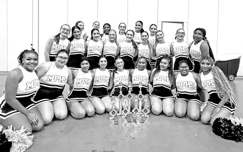 The MPHS Varsity Cheerleaders: First row (L to R) A’London Thomas, Vasti Hernandez, Logan Curley, Jocelyn Mendoza, Carly Horn, Shannon Hines, Allie Villa, Jasani Inostros, Tanaai Williams. Second row (L to R) Abi Verner, America Fonseca, Genesis Santos, Jayden Baker, Tenley Marshall, Rylee Frederking, Aubrey Hawkins, Charisma Crabtree, Sondryce Wilder. Third row (L to R) Annie Crabb, Couri Grouber, Cassidy Burns, Liliana Alvarenga, Asia Salters, Emily Crabb