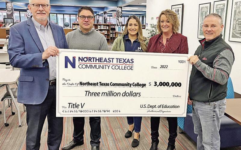 Pictured (from left) at the Title V check presentation is Dr. Ron Clinton, NTCC President; Dr. Kevin Rose, Senior Vice President for Student Success; Erika Garza, Director of Title V Grants/Director of Academic Success; Anna Ingram, Associate Vice President for Instruction; and Dr. Jonathan McCullough, Executive Vice President for Advancement. COURTESY PHOTO