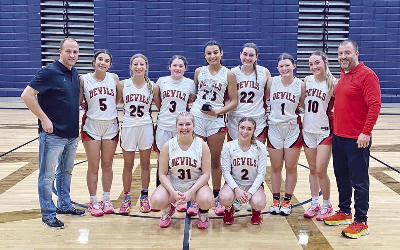 The Chapel Hill Lady Devils came out on top in the second annual Regan Stiles Invitational Tournament, held over the weekend in Longview at Pine Tree High School. The Lady Devils defeated Jacksonville, 46-44; Alba-Golden, 48-29; Beckville, 53-10; Chireno in the semifinals, 51-45; then won over Jacksonville in the title game, 40-30. Mackenzie Espinosa was named tournament MVP. The Lady Devils have won six straight games going into their matchup this past Tuesday at Lindale. COURTESY PHOTO