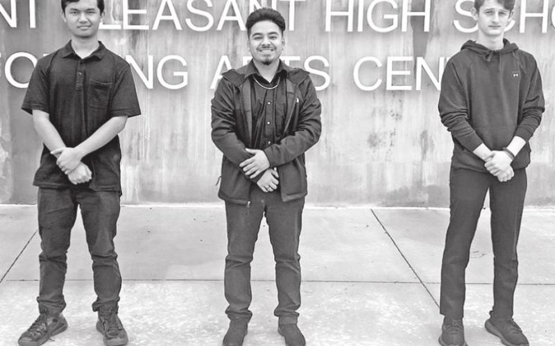 (L to R) Assistant Drum Major Manoa Bagsic, Head Drum Major Sebastian Campos, Assistant Drum Major Shpat Zeqaj COURTESY PHOTO