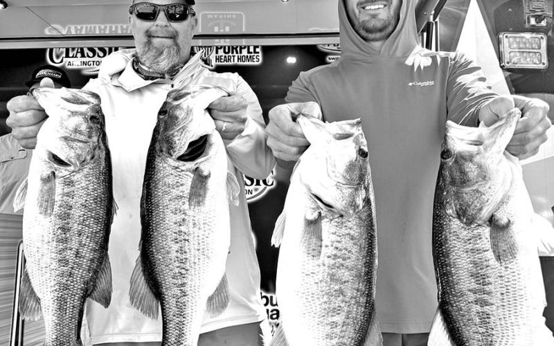 Robert Butler and Brian Mater cracked 31.67 pounds on five bass to take the top spot in the Bass Champs team event held March 15 in Cedar Creek. They won $35,000, including contingency bonuses. The anglers said they caught the winning sack flipping Texas rigs in 3-5 feet of water. (Bass Champs)