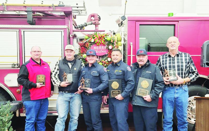 10 Year Service Award – Justin Hargrove; 2023 Fire Fighter of the Year - Ranson Pipes; 2023 Rookie Fire Fighter of the Year - Joshua Baset; 25 Year Service Award - Aristeo Rodriguez, Kenneth Rosewell and Eric Hart (not pictured); 2023 Fire Fighter of the Year – Otis Clark COURTESY PHOTO