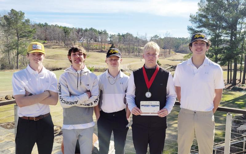 The Tiger Varsity golf team competed Wednesday, Feb. 14 in the Sabine Invitational at Tempest Golf Club in Gladewater, bringing home third place as a team. Sophomore, Jacob Baker, was the tournament champion, earning first place with a score of 69. Sophomore Brandon Carter shot an 81, with seniors Braiden Merryman and Owen Green shooting an 85 and 88 respectively. And sophomore Alessandro Greco rounded out scoring with a 104. MPHS golf is coached by Benny Blaser.