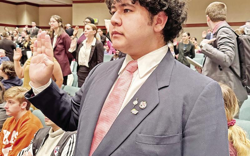 Anthony Orellana takes the Oath of Office in 5A finals at the Texas State Capitol COURTESY PHOTO