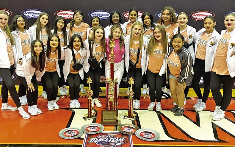 The Mount Pleasant Junior High Advanced Dance Team. Front row (L to R) Blakely Garrett, Lynndsie Phan, Stella Arzate, Marley Broach, Jalynn Forsyth, Jayden Baker, Tenley Marshall, Allie Villa. Back row (L to R) Anna Beth Sellers, Angela Ramirez, Alba Zeqaj, Irlanda Gasca, Jannely Aguilar, Eilene Martinez, Mayci Stoker, Asia Salters, Logan Curley, Ava McCrumby, Kenlee Jaggers, Pilar Gonzales, Maggie Wilson COURTESY PHOTO