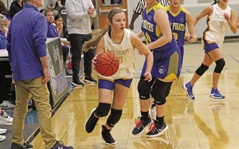 Kaylee Clay and the Harts Bluff Lady Bulldogs play at the James Bowie Tournament this weekend and will take on Pittsburg Monday evening. TRIBUNE PHOTO / QUINTEN BOYD