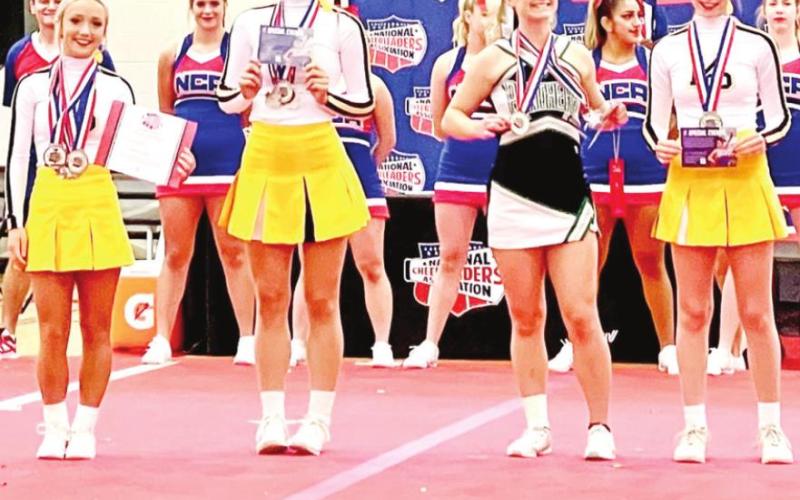 MPHS Cheerleaders chosen as All Americans include (from left) Addy Long, Kennady Mayben, and Emily Shelton