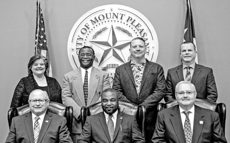 Above: (Back row L-R) Councilmembers Sherri Spruill, Jerry Walker, Galen Adams and Henry Chappell, II. (Front Row L-R) City Manager Ed Thatcher, City Mayor Tracy Craig, Sr. and Mayor Pro Tem Tim Dale. COURTESY PHOTO