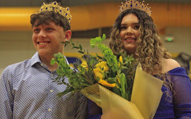 Harts Bluff Early College High School celebrated Homecoming this past Friday during their basketball game against Detroit. The 2023-24 Homecoming King and Queen are Collen Hosterman and Kylie Cancino. TRIBUNE PHOTO / QUINTEN BOYD
