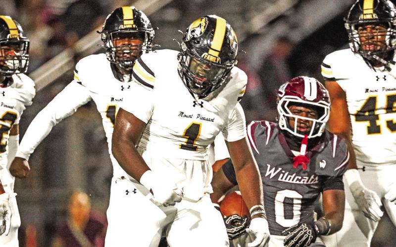Nemo Savage (1) celebrates after a big 4th down stop against the Wildcats.