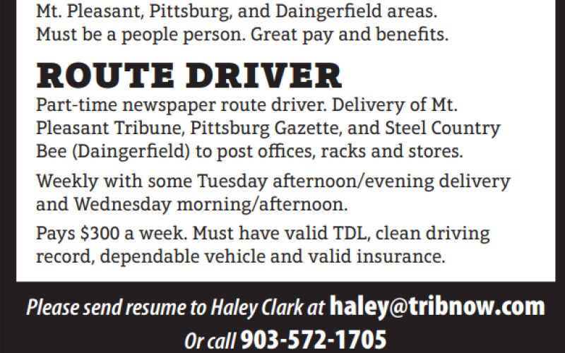 Help Wanted: Advertising and Route Driver