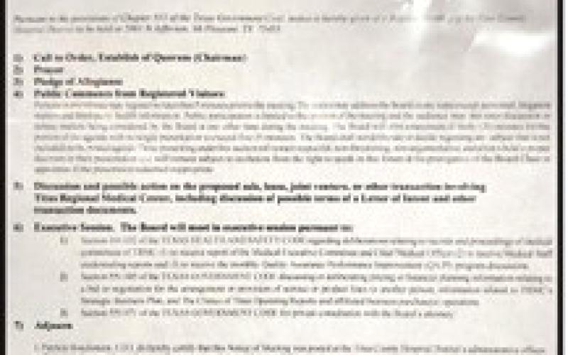 TRMC’s posted meeting agenda for Oct. 15