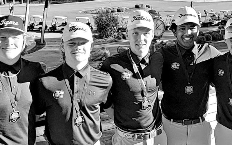 Pictured (L to R) MPHS Tiger Golf team members Hogan Horn, Brandon Carter, Jacob Baker, Christian Cruz, Jake Anderson (not pictured Alessandro Greco and Kylee Strickland) COURTESY PHOTO