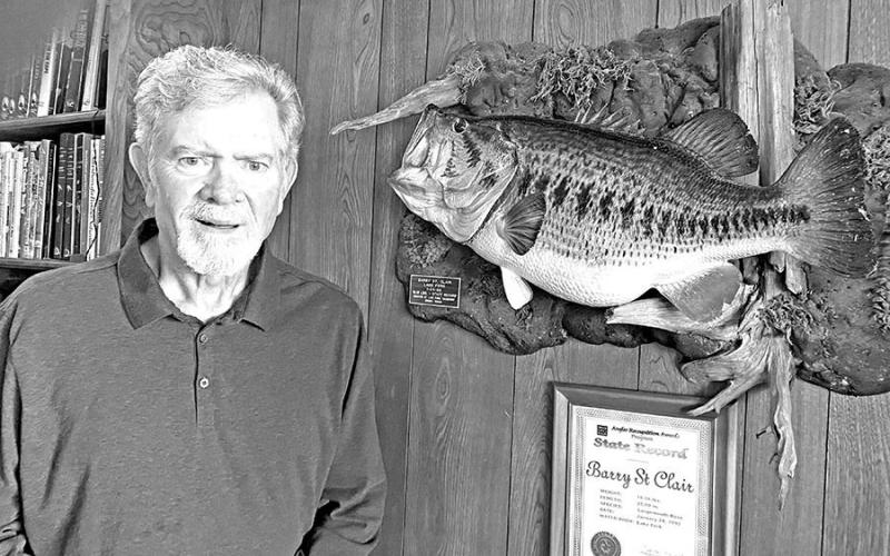 Now 71, St. Clair says he recalls his long stint as the Texas state record record holder as lifetime experience. Following its induction to the Toyota ShareLunker program as Legacy Lunker No. 105, the fish lived out its life in aquarium displays at Irving Marine and the Children’s Aquarium Dallas at Fair Park, where it eventually died two years later. (Photo by Gayle St. Clair)