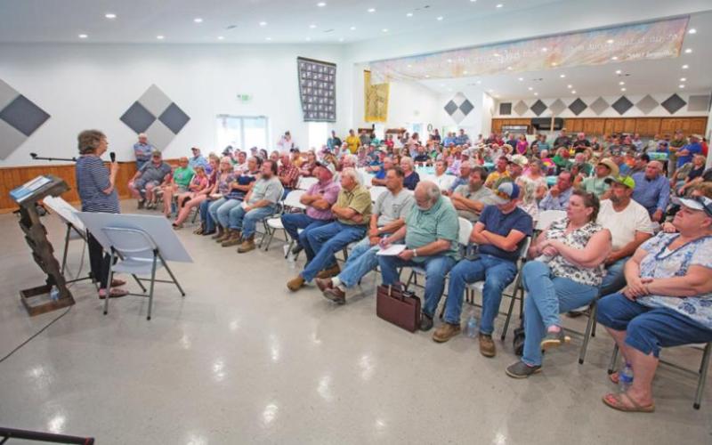 Janice Bezanson, senior policy director for the Texas Conservation Alliance, speaks to the overflow crowd at Cuthand United Methodist Church as the opposition to Marvin Nichols Reservoir continues. COURTESY PHOTO