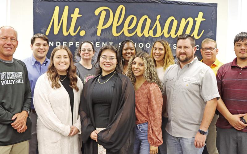 New staff members at Mount Pleasant High School (left to right) Terry Lambert, Jonathan Woods, Shelby Morris, Rhiannon Vose, Alexus Sampson, Katara Wilson, Lucero Alvarado, Lauren Sanders, Nick Riecke, Tim Ingram, and Agustin Garcia.