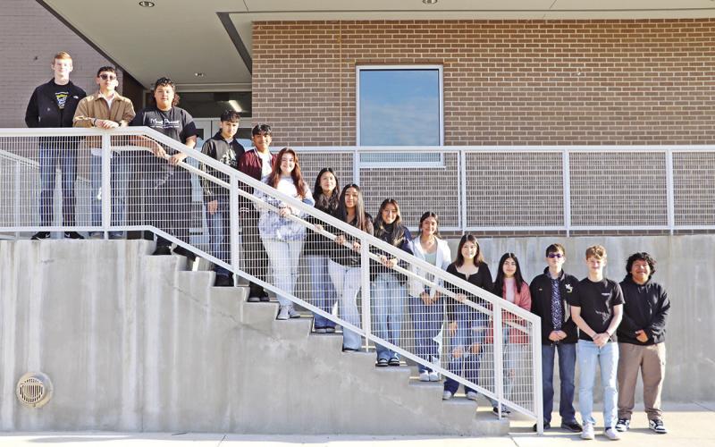 The MPHS Goin’ Gold Band student leadership team (L to R) Luke Thurman, Bruno Deleon, Ayden Padilla, Andrew Perez, Neftali Gonzalez, Zoe Newman, Amy Santillan, Araceli Solis, Ahilin Hernandez, Jennifer Pena, Bianca Quistian, Suhey Lopez, Orion Senence, Shpat Zeqaj, Jose Fuentes COURTESY PHOTO