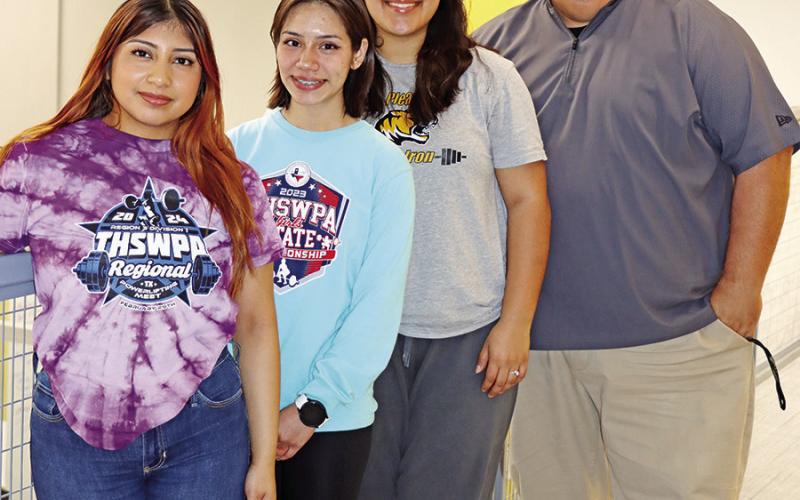 Lady Tiger state qualifiers (L to R) Dori Macedo, Araveli Landaverde, McKinsee Oviedo, Coach Don Woods