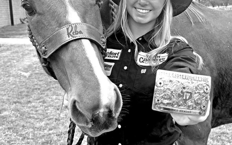 Congratulations to Kinley Lowry for qualifying Texas High School Rodeo Association State Finals in Abilene in Pole Bending. This is her 3rd consecutive year to qualify and she finished the 2024-2025 season as the senior reserve pole-bending champion. COURTESY PHOTO
