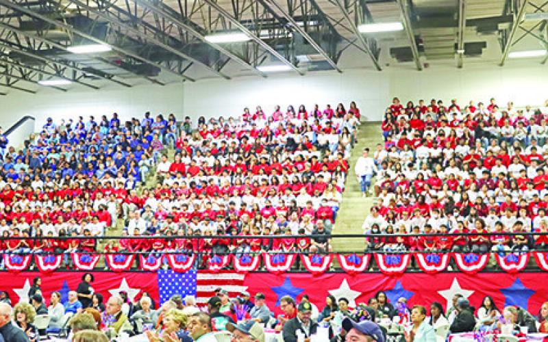 Wallace students as a living United States flag.