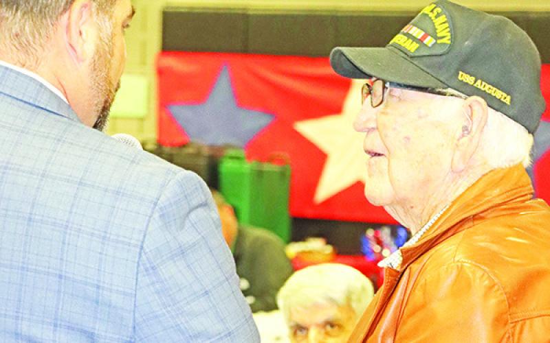 Nathan Rider (left) pays special tribute to Ellis Moore (right), a veteran of World War II.