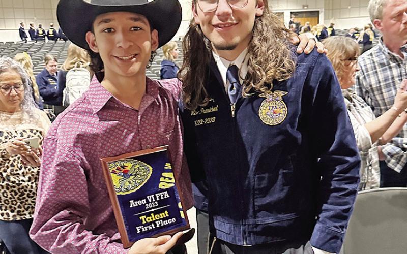 MPHS FFA members Christo Escalante (left) and Ethan Easley (right) with their first place talent contest plaque COURTESY PHOTO