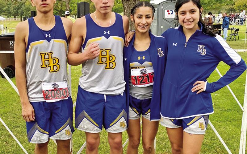 From left, Harts Bluff’s Jonathon Diaz, Jose Garcia, Perla Solorio and Alexa Arzate all ran in the 2A State Cross-Country Meet, held over the weekend in Round Rock. Garcia finished 48th and Diaz finished 62nd out of 147 runners on the boys’ side. Arzate finished 17th (12:28.10) and Solorio finished 88th out of 150 runners on the girls’ side. All four runners are juniors and will look to return to the state meet next year. COURTESY PHOTO